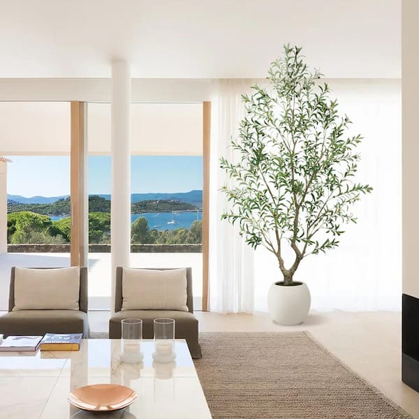 Vitalismo 8 ft. Artificial Olive Tree w/ White Planter Artificial