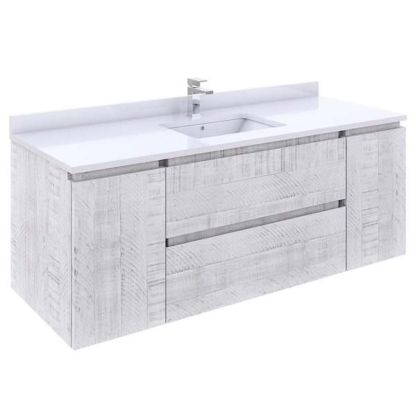 Fresca Formosa 54 in. W x 20 in. D x 20 in. H White Single Sink Bath Vanity in Rustic White with White Vanity Top