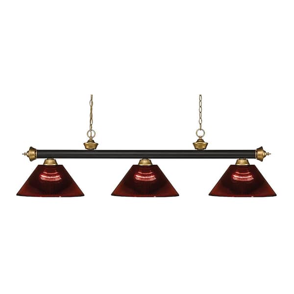 Unbranded Riviera 3-Light Bronze plus Satin Gold plus Burgundy Acrylic Shade Billiard Light With No Bulbs Included