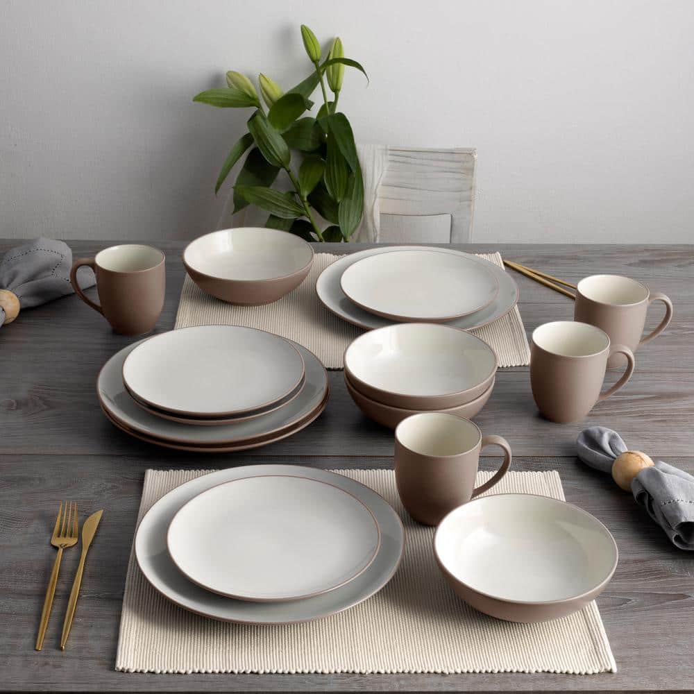 Clay and White Ceramic 16-Piece Dinnerware Set, Service for 4