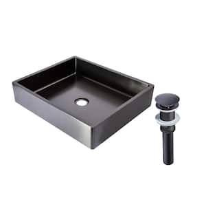19 in. Black T304 Stainless Steel Rectangular Bathroom Vessel Sink with Pop-up Drain