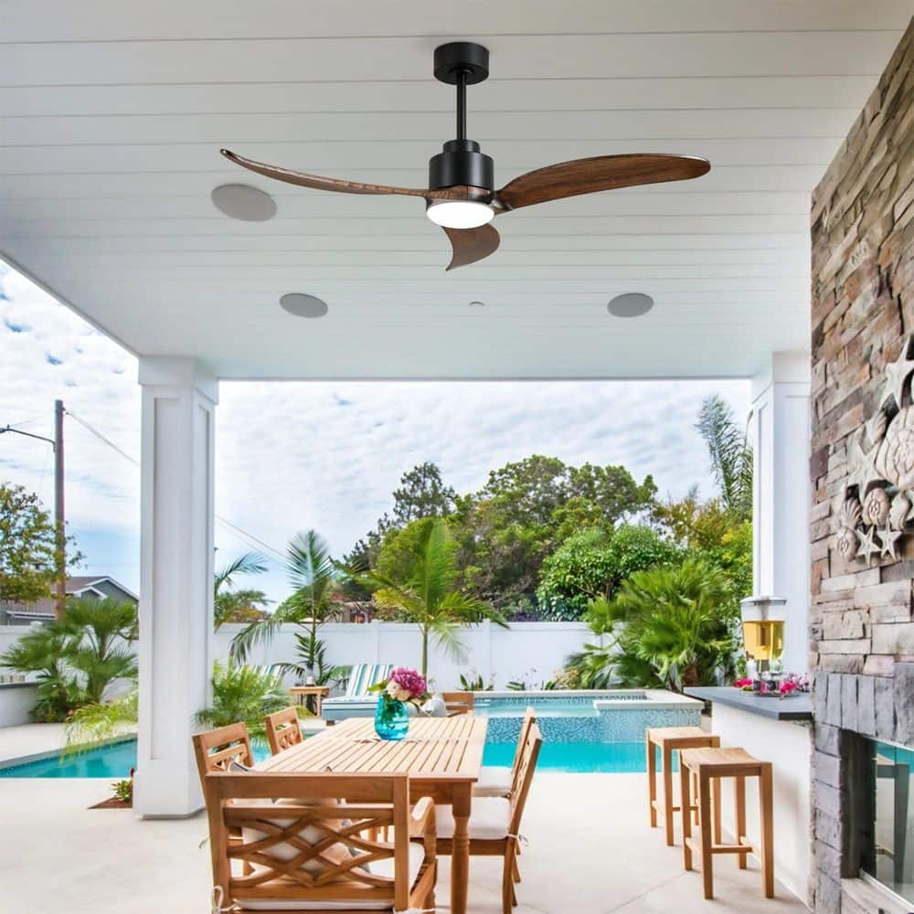 52 in. 3 Blades Wood Ceiling Fan with light Black Ceiling Downrod Mount Industrial Dimmable LED Light for Living Room price history on PriceWatchPro