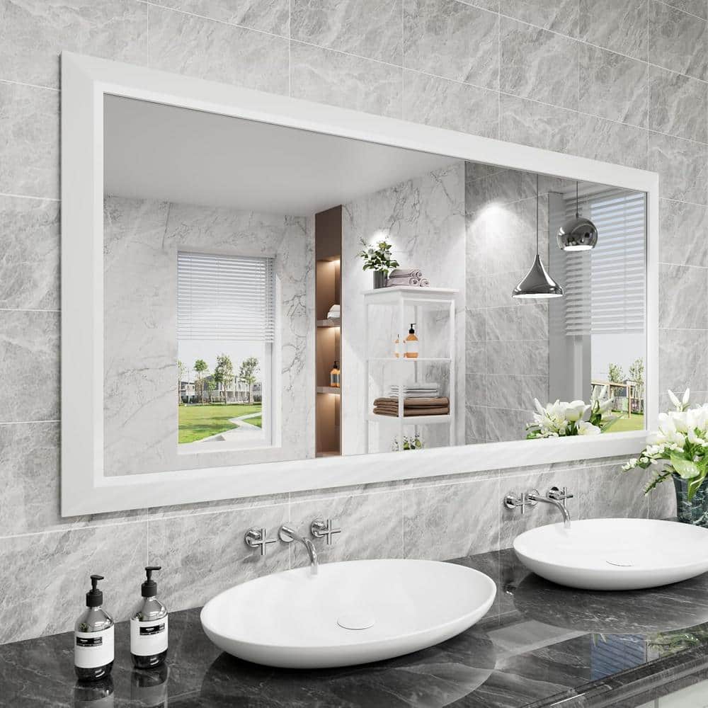 72 in. W x 36 in. H Rectangular Aluminum Alloy Framed and Tempered Glass Wall Bathroom Vanity Mirror in Matte White price history on PriceWatchPro