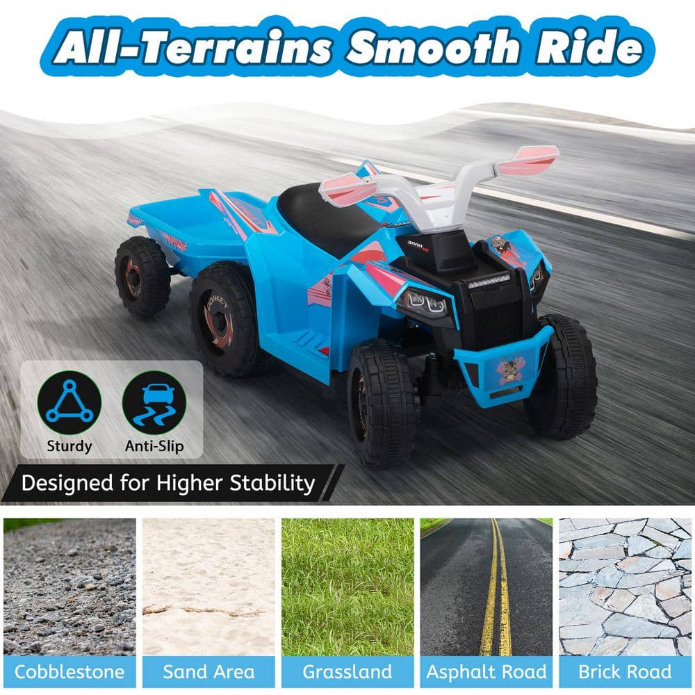 Blue 6-Volt Kids Ride-On ATV Quad with Trailer