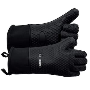 Uniform Size Silicone Heat Resistant Grilling Gloves, Waterproof Oven Gloves Cooking Accessories for Outdoor, Black