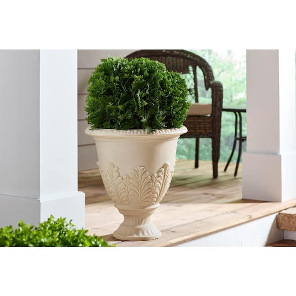 Hancock Large Antique White Plastic Urn Planter (17 in. L x 17 in. W x 19 in. H)