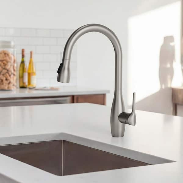 16.6 in. H Pull Down Sprayer Kitchen Faucet with 360° Spout Swivel in Stainless Steel