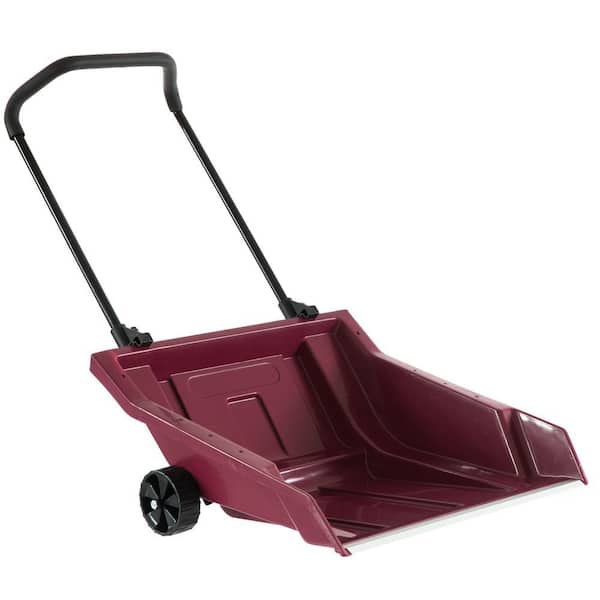 Heavy-Duty Snow Rolling Remover with Wheels and Wide Blade, Red