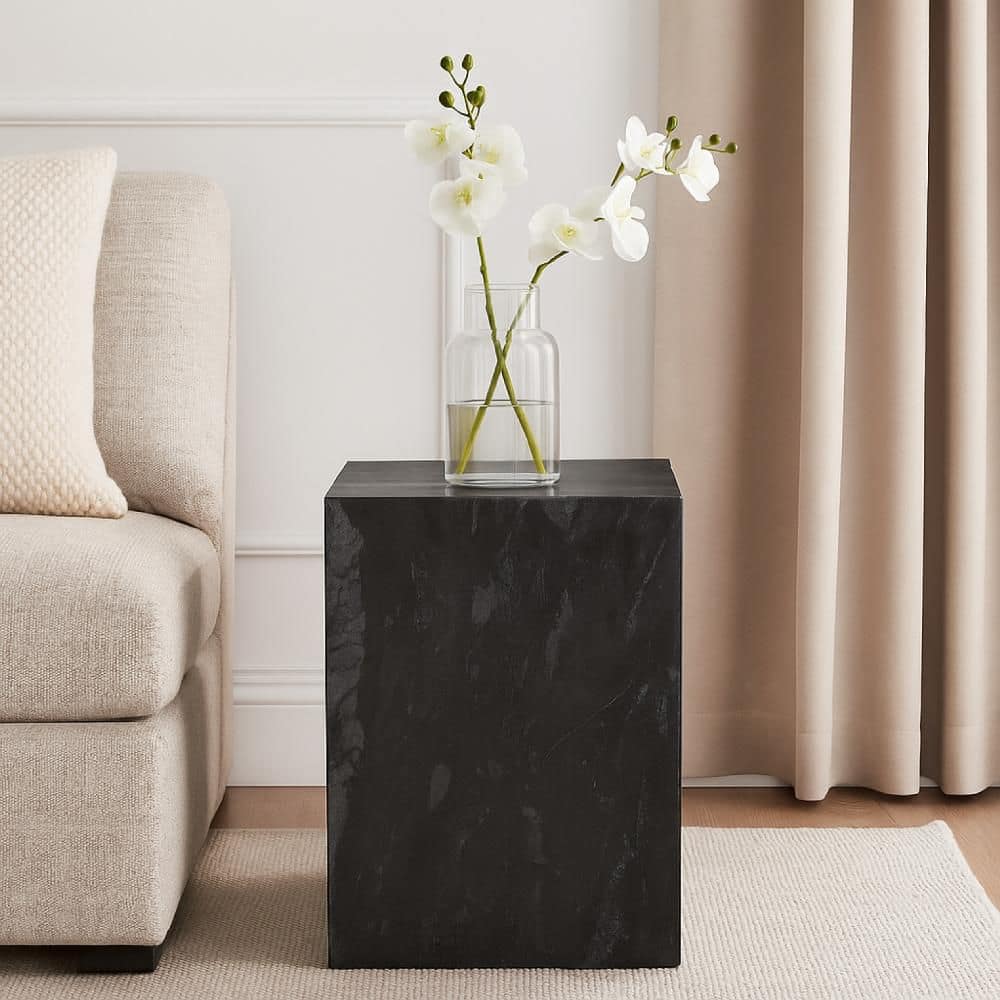 Benjara Rey 15 in. Natural Black Square Marble Side End Table with
