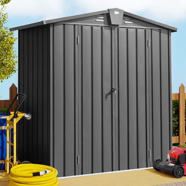 5.7 ft. W x 3 ft. D Metal Outdoor Storage Shed Garden Tool Gabinet with Lockable Double Door, Black (13.5 sq. ft.)