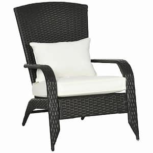 Cream White Wicker Outdoor Chaise Lounge with Soft Cushions, All-Weather Rattan Fire Pit Chair Tall Curved Backrest