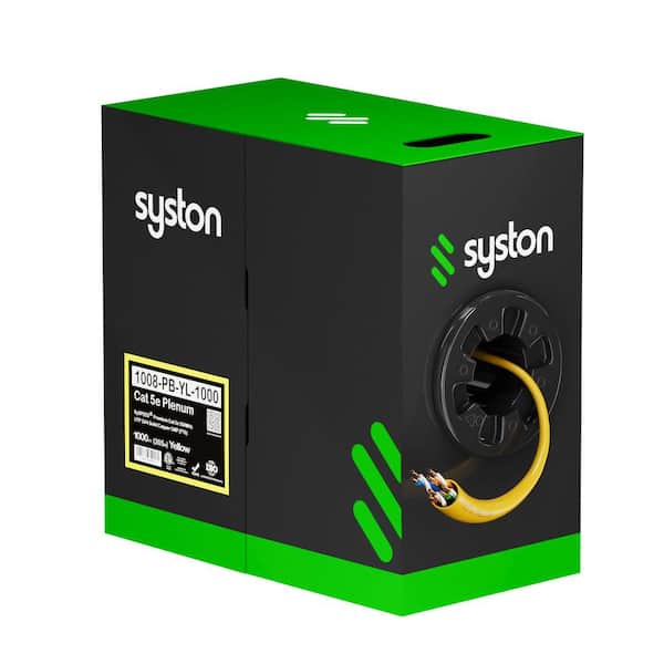 Syston Cable Technology 1000 ft. Yellow CMP/CL3P Cat 5e 350 MHz 24 AWG Solid Bare Copper Outdoor/Indoor Ethernet Network Wire - Bulk No Ends