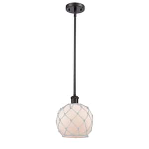 Farmhouse Rope 1-Light Oil Rubbed Bronze Globe Pendant Light with White Glass with White Rope Glass and Rope Shade