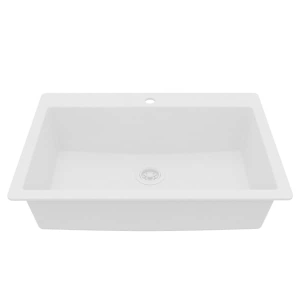 QT-812 Quartz 33 in. Large Single Bowl Drop-In Kitchen Sink in White