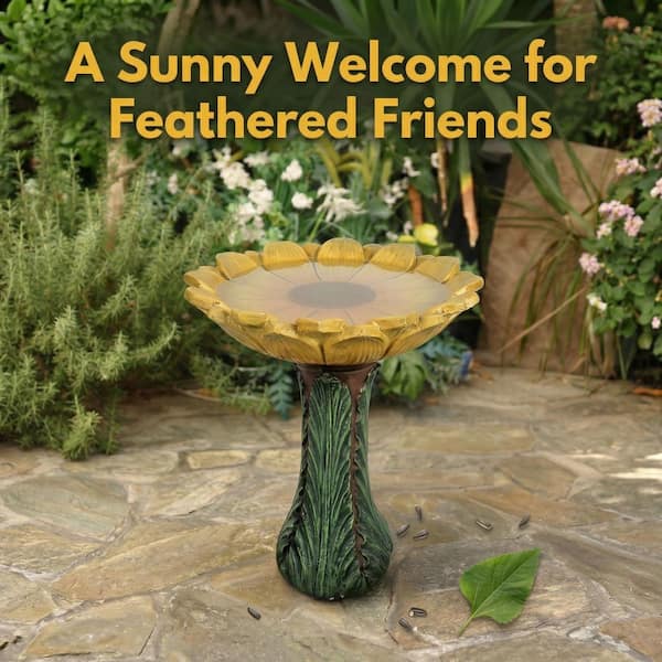 Sunflower Series 24.4 in. H Yellow Fibre-Reinforced Concrete Bird Bath Outdoor Decor for Garden, Patio, Yard, Deck