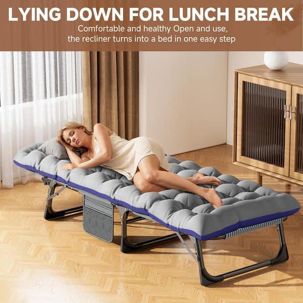 Folding Camping Cot Portable Outdoor Chaise Lounge Chair w/ Mat Double Layer 1200D 500 lbs. Steel Cot, Navy Blue