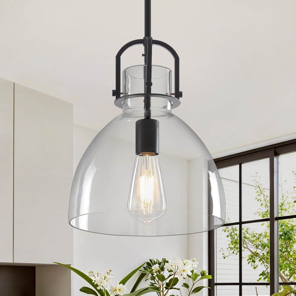 1-Light Matte Black Adjustable Pendant Light, Clear Bell Glass Shade for Kitchen Island, Dining Room price history on PriceWatchPro