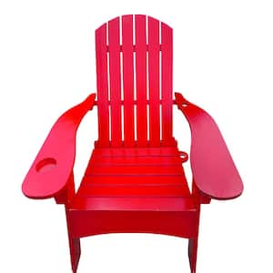 Red Outdoor or Indoor Wood Sloping Seat with an Hole to Hold Umbrella on the Arm
