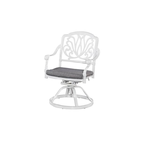 HOMESTYLES Floral Blossom White All-Weather Patio Swivel Chair Pair with Cushion