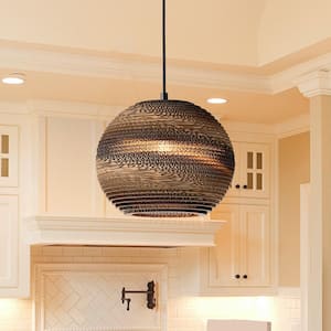 100-Watt 1-Light Natural Brown Pendant Light with Nordic Style Globe Paper Shade for Dining Table, No Bulbs Included