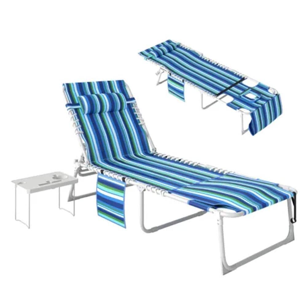 Light Gray 1-Piece Metal Outdoor Patio Chaise Lounge with Blue Cushions price history on PriceWatchPro