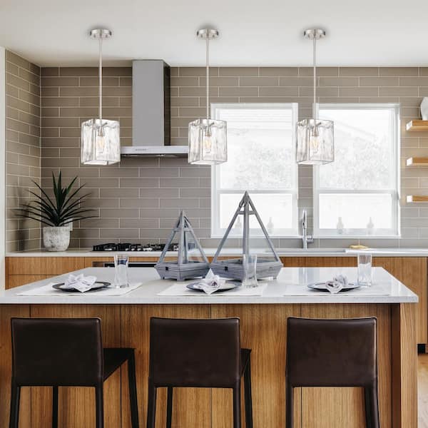Madison Square 60-Watt 1-Light Satin Platinum Transitional Mini Pendant Light with Clear Artisan Glass Shade