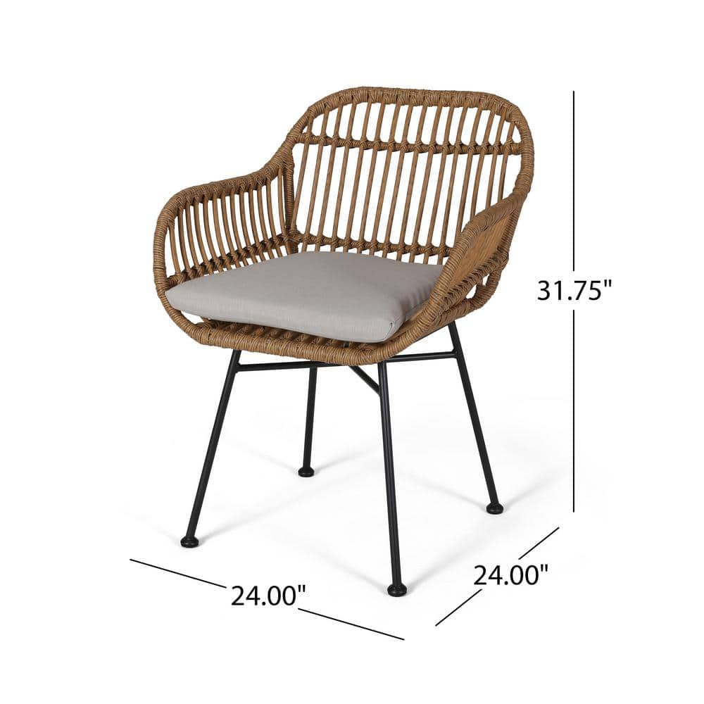 Curved Gray Rattan Outdoor Accent Chair Set with Cushions