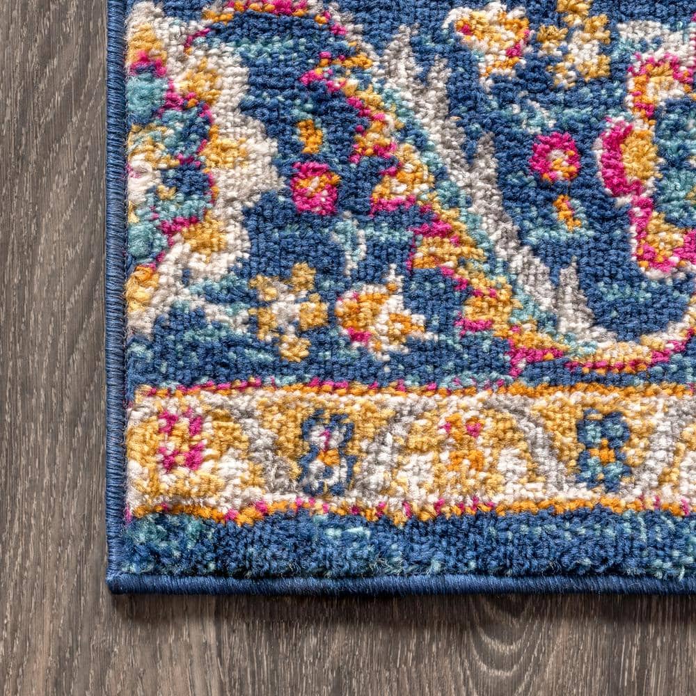 Bohemian Flair Blue and Multicolor Synthetic Medallion Runner Rug