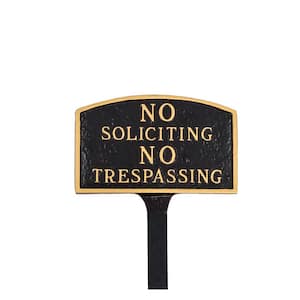 No Soliciting, No Trespassing Arch Small Statement Plaque with 23 in. Lawn Stake - Black/Gold