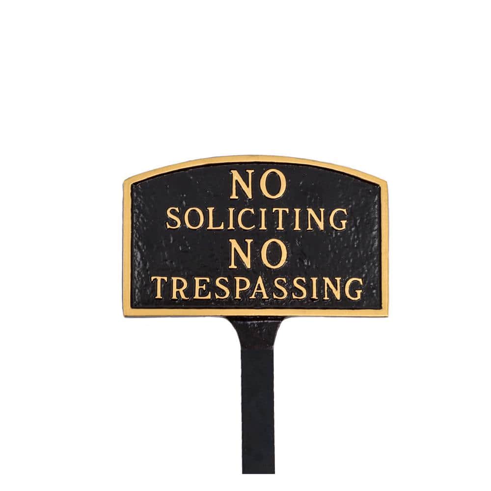 No Soliciting, No Trespassing Arch Small Statement Plaque with 23 in. Lawn Stake - Black/Gold product image for price tracking