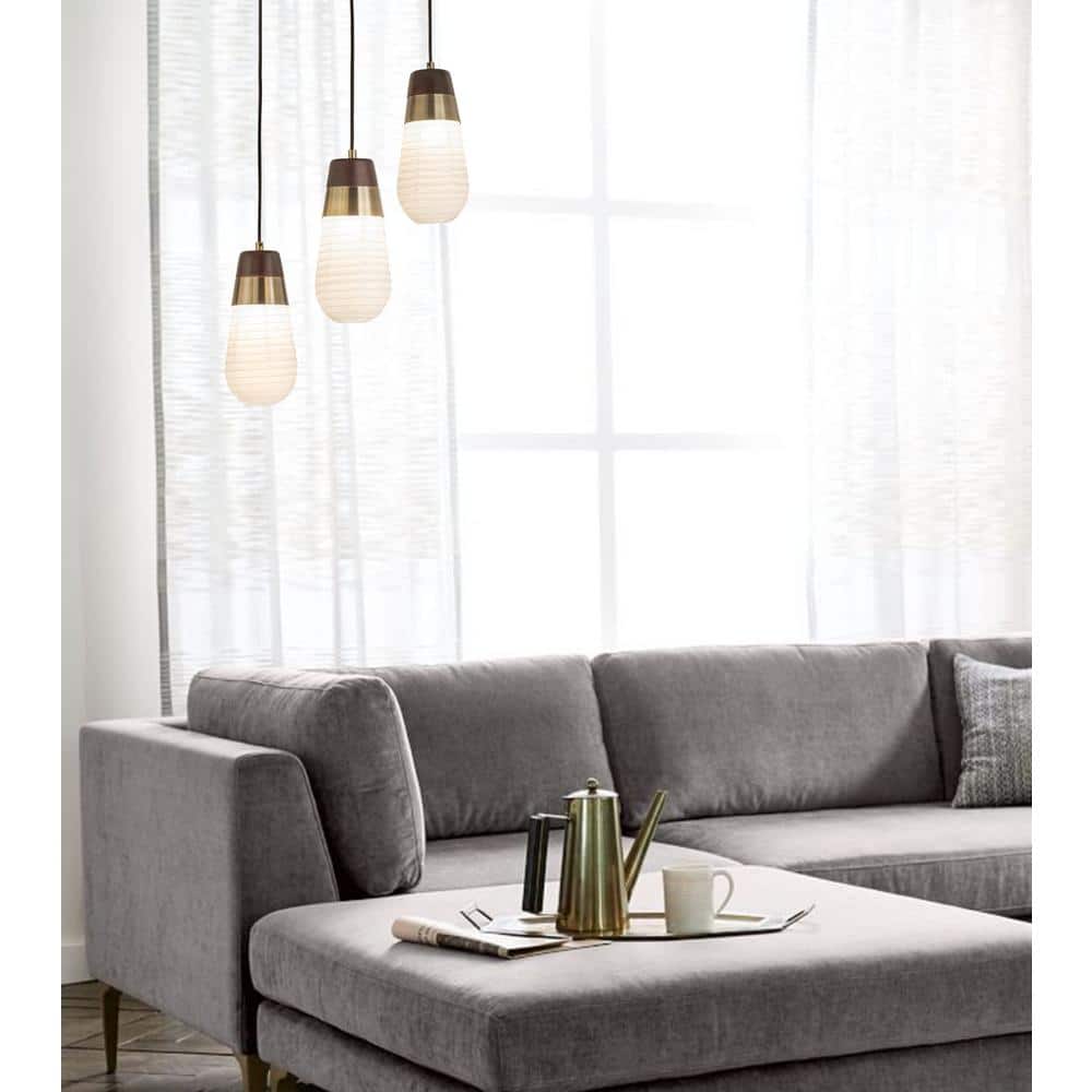 Sunset Inspired Weathered Brass 3-Light Pendant with White Washi Shade