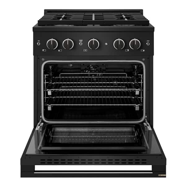 30 in. 4.2 cu. ft. Marino Dual Fuel Freestanding Range with Gas Cooktop and 4 Brass Burners in Black Stainless Steel