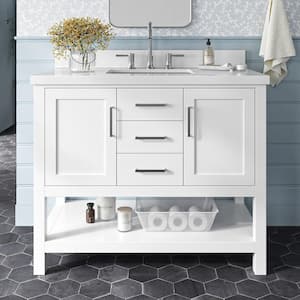 Bayhill 43 in. W x 22 in. D x 36 in. H Bath Vanity in White with Pure White Quartz Top