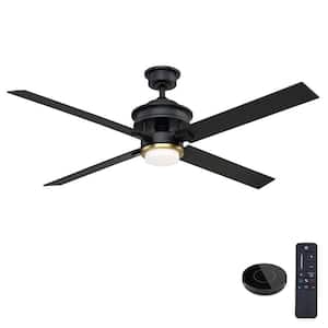 Lincolnshire 60 in. LED Matte Black Ceiling Fan with Light and Remote Control works with Google and Alexa