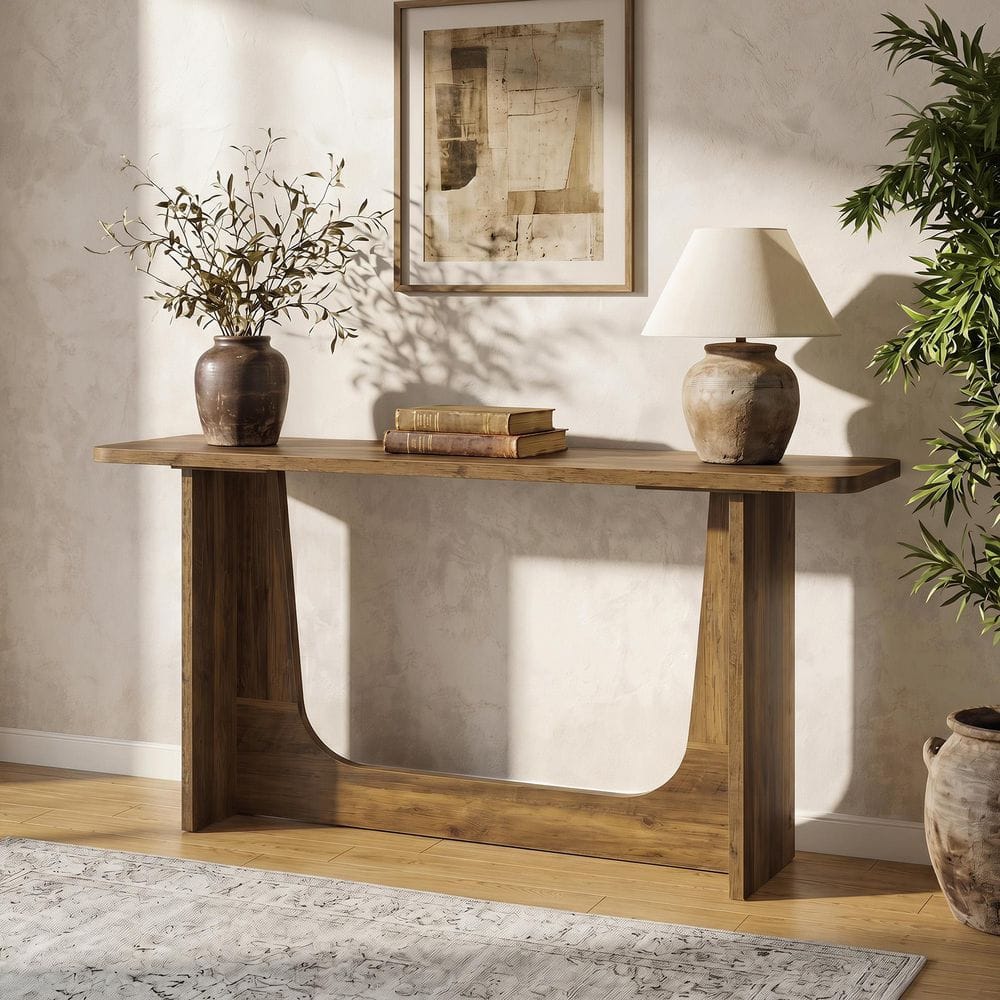 HearthPine 63 in. Wood Color Rectangle MDF Console Tables, Sofa Table with Non-Slip Foot Pads for Entryway, Living Room price history on PriceWatchPro