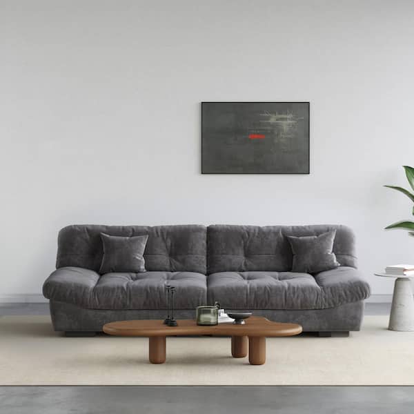 Magic Home 105 in. Armless Loveseat 2-Piece Rectangle Microfiber Modern Couch with Cozy Cushion Cloud Sectional Sofa in Gray