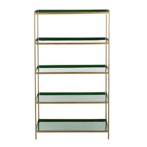 Justine 52 in. Green/Brass Metal 5-shelf Bookcase