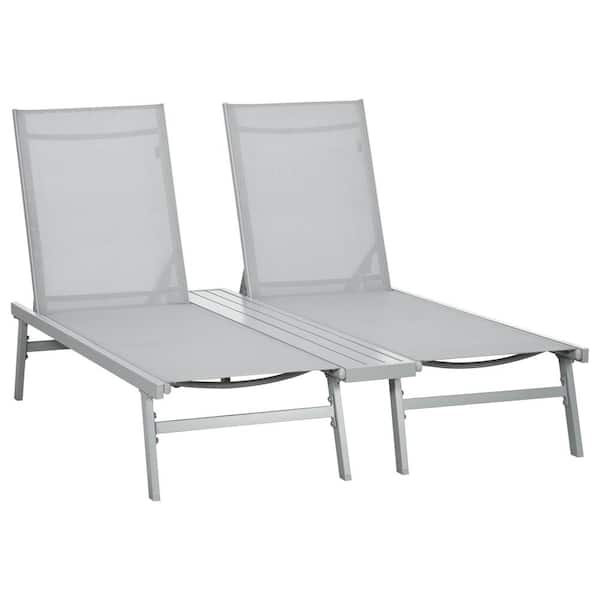 ToolCat Chaise Lounge Pool Chairs, Aluminum Outdoor Sun Tanning Chairs with 5-Position Reclining Back (Set of 2)