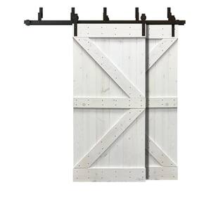 72 in. x 84 in. K Series Bypass White Stained Solid Pine Wood Interior Double Sliding Barn Door with Hardware Kit