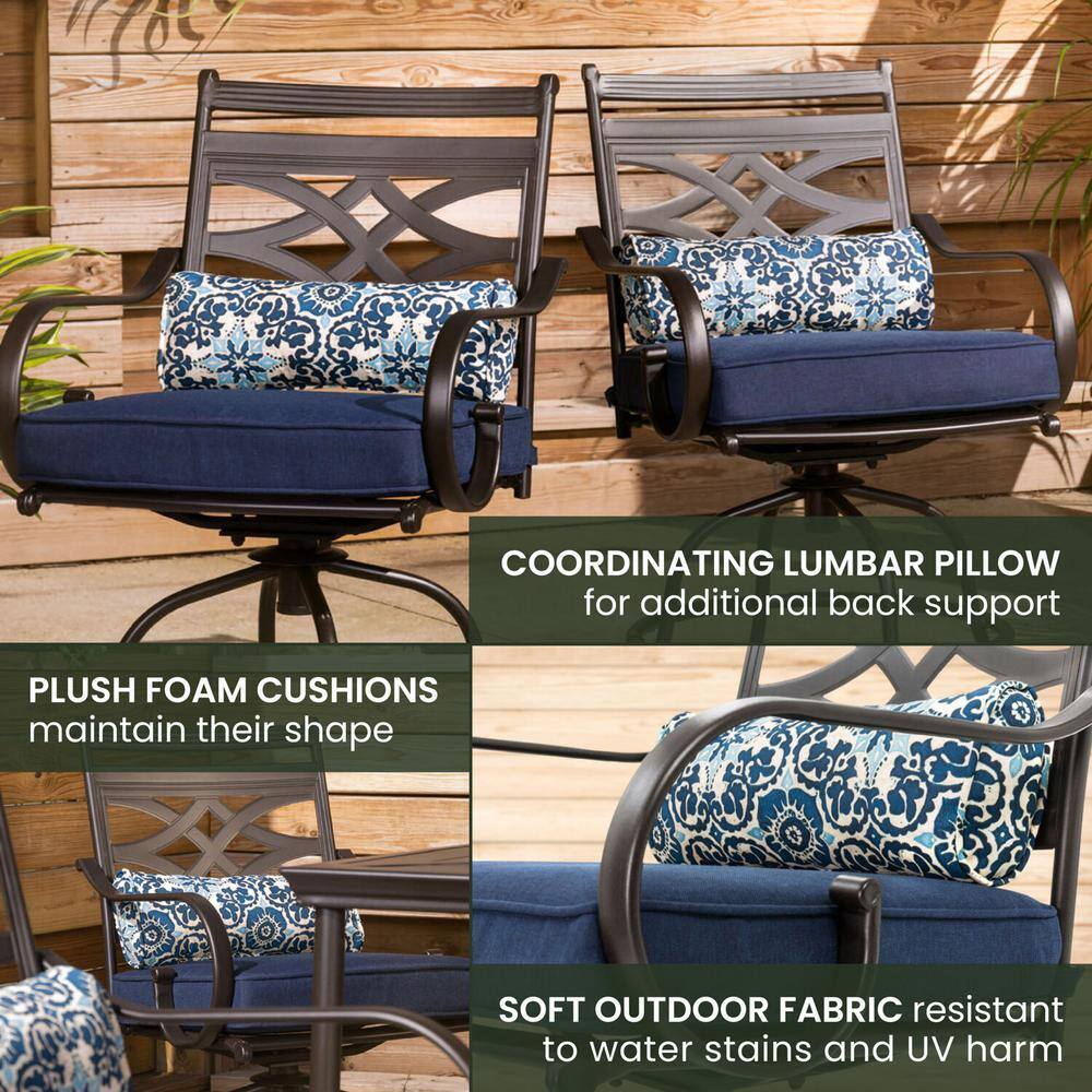 Elegant Navy Blue 3-Piece High-Dining Patio Set with Swivel Chairs