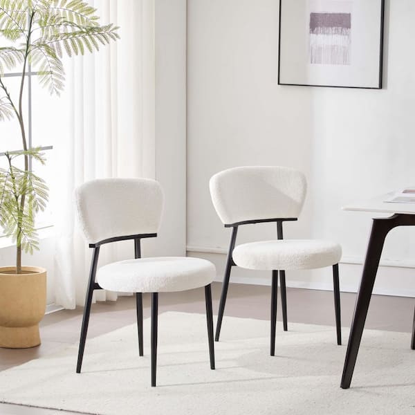 CHRISTOPHER KNIGHT HOME Hearth Modern Upholstered Dining Chairs, Metal Frame, White + Black, Set of 2