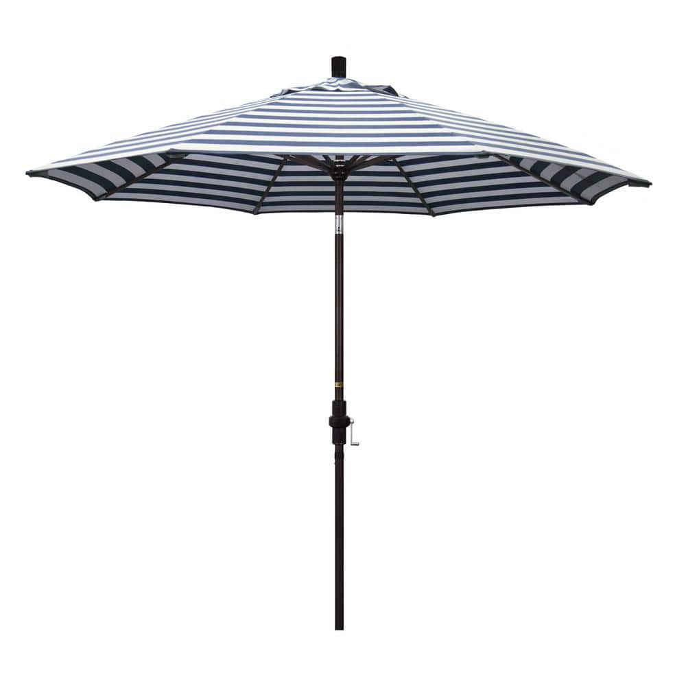 9 ft. Aluminum Market Collar Tilt - Bronze Patio Umbrella in Navy White Cabana Stripe Olefin price history on PriceWatchPro