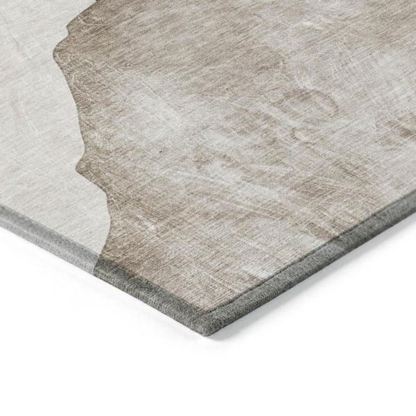 Tan Brown and Gray 2 ft. x 8 ft. Woven Abstract Runner Indoor/Outdoor Area Rug