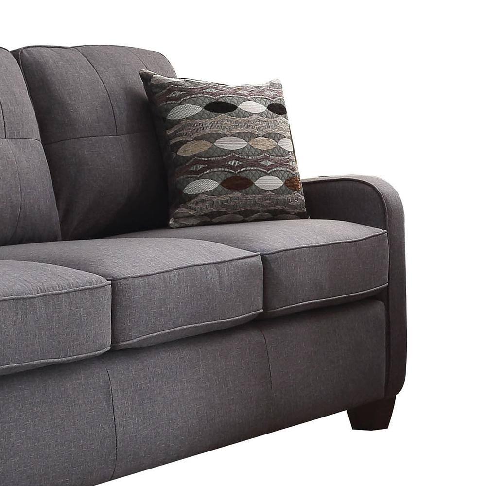 Elegant Gray Linen Tufted Sofa with Removable Cushions and Wood Accents