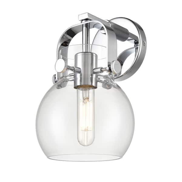 Innovations Pilaster II Sphere 6.5 in. 1-Light Polished Chrome Wall Sconce with Glass Shade
