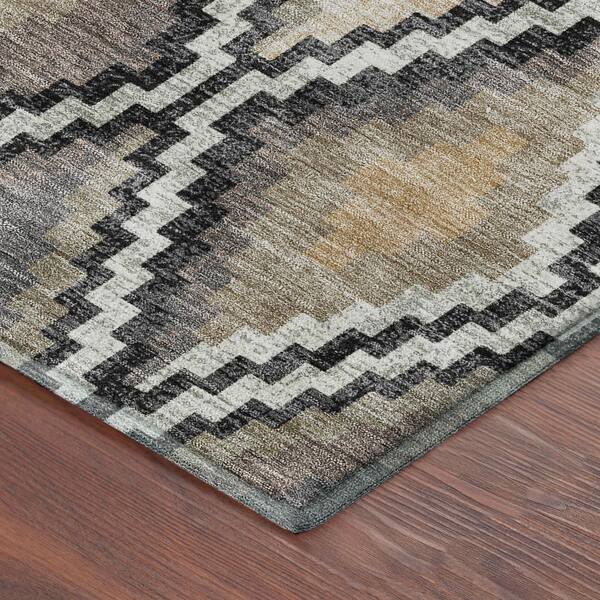 Mayfield Premium Machine Washable Abstract AMF2331 Black 2 ft. x 7 ft. Runner Rug