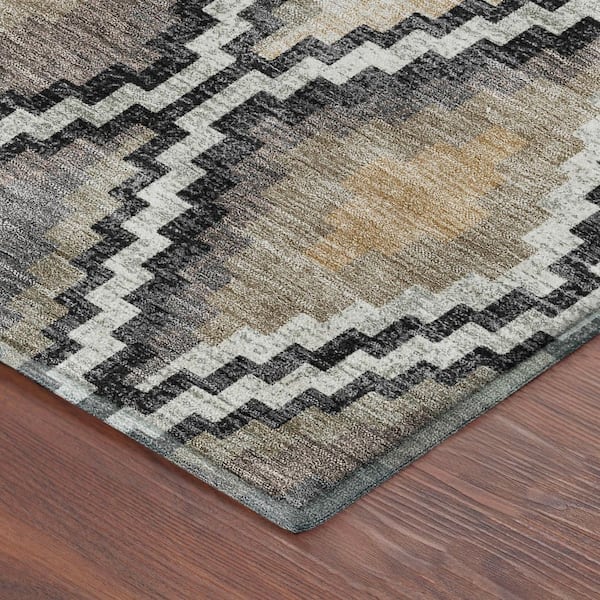 Mayfield Premium Machine Washable Abstract AMF2331 Black 5 ft. x 7 ft. 6 in. Area Rug
