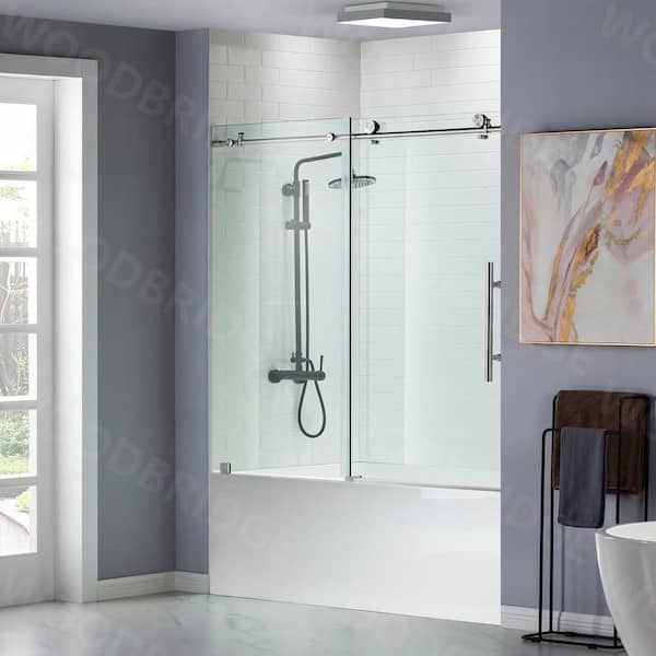 WOODBRIDGE Rollesby 60 in. W x 62 in. H Sliding Frameless Shower Door in Chrome