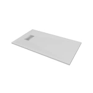 55 in. L x 32 in. W x 1.125 in. H Solid Composite Stone Shower Pan Base with L/R Drain in White Sand