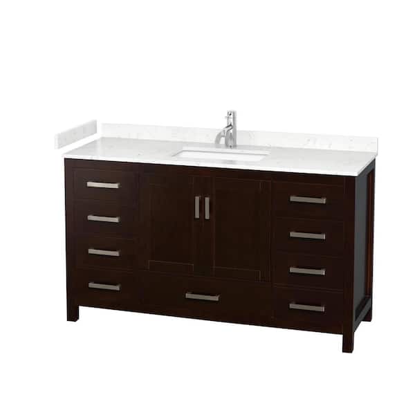 Wyndham Collection Sheffield 60 in. W x 22 in. D Single Bath Vanity in Espresso with Cultured Marble Vanity Top in White with White Basin